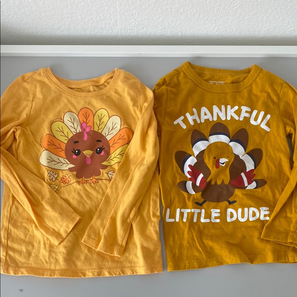 B/G Twin multiples siblings 4T Thanksgiving Turkey Shirts - Yellow and Orange